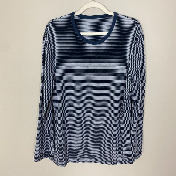 Lululemon Long Sleeve Shirt Crewneck Mens Blue Striped - Picture 1 of 3